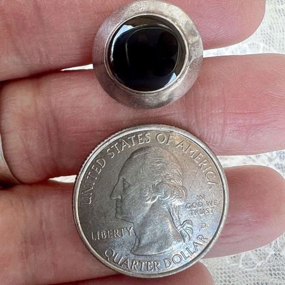 Vintage Sterling Silver & Black Earrings - Picture 3 of 7